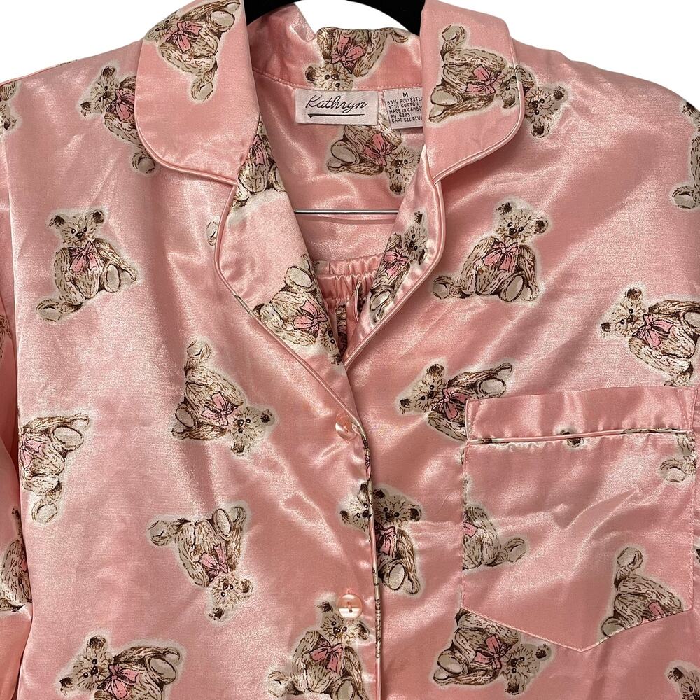 Vintage Kathryn Pajamas M Pink with Teddy Bears Feminine Kidcore Novelty Print